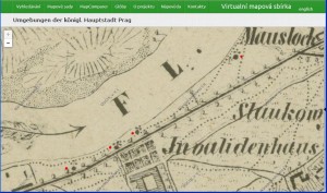Lokace kaplí č. 2 až 4 dle Lichtensteinovy mapy Prahy a blízkého okolí (1850-62) - detail Invalidovna
