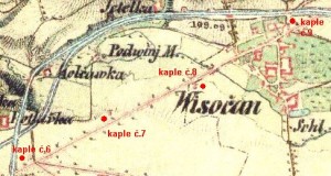 Znázornění kaple č. 6 až 9 - mapa 2 . rakouského voj. plánování (1850 -52)